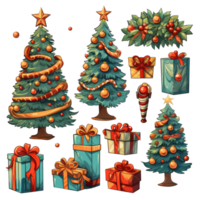 set of cute christmas Element decoration illustration template. icon, sticker. with transparent background. png