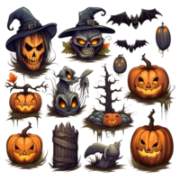 set of cute Halloween Element decoration illustration template. icon, sticker. with transparent background. png