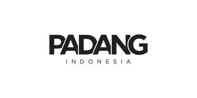 Padang in the Indonesia emblem. The design features a geometric style, vector illustration with bold typography in a modern font. The graphic slogan lettering.