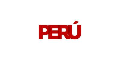 Peru emblem. The design features a geometric style, vector illustration with bold typography in a modern font. The graphic slogan lettering.