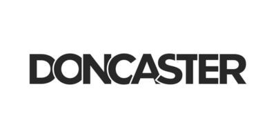 Doncaster city in the United Kingdom design features a geometric style illustration with bold typography in a modern font on white background. vector