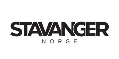 Stavanger in the Norway emblem. The design features a geometric style, vector illustration with bold typography in a modern font. The graphic slogan lettering.