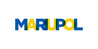 Mariupol in the Ukraine emblem. The design features a geometric style, vector illustration with bold typography in a modern font. The graphic slogan lettering.