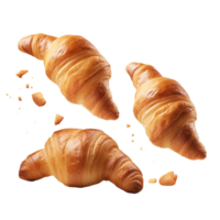 Freshly baked croissant flying in air png