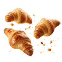 Freshly baked croissant flying in air png