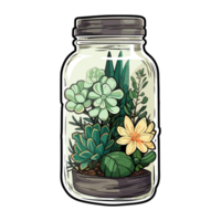 Plants in mason jar sticker, bouquet of flowers in glass jar png