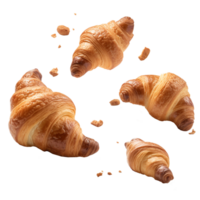 Freshly baked croissant flying in air png