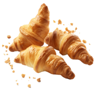Freshly baked croissant flying in air png