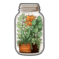 Plants in mason jar sticker, bouquet of flowers in glass jar png