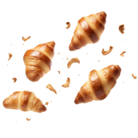 Freshly baked croissant flying in air png