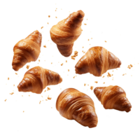 Freshly baked croissant flying in air png