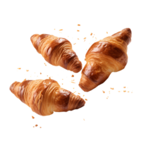 Freshly baked croissant flying in air png