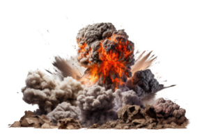 Bomb explosion with fire flames and smoke, isolated on transparent background png