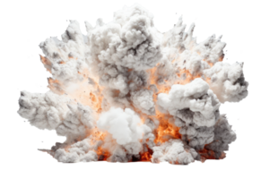 Bomb explosion with fire flames and smoke, isolated on transparent background png