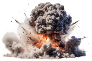 Bomb explosion with fire flames and smoke, isolated on transparent background png