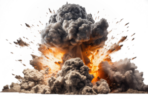 Bomb explosion with fire flames and smoke, isolated on transparent background png