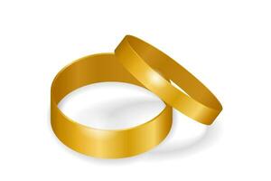 Gold wedding rings vector illustration. Jewelry glow ring, romance and love symbol