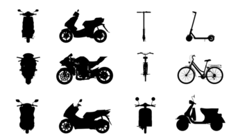 3d illustration tolkning fordon , cykel , motorcykel och skoter silhuett inkludera klippning väg png