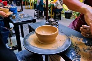 the activity of making handicrafts from clay or often called pottery class and some of the results photo