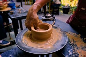 the activity of making handicrafts from clay or often called pottery class and some of the results photo