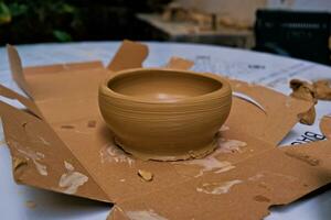 the activity of making handicrafts from clay or often called pottery class and some of the results photo