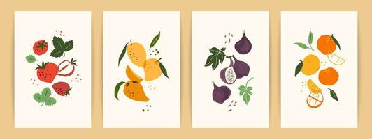 Set of art prints. Abstract fruits. Modern design for posters, cards, cover, t shirt and other use vector