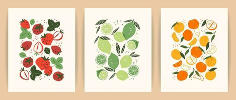 Set of art prints. Abstract fruits. Modern design for posters, cards, cover, t shirt and other use vector