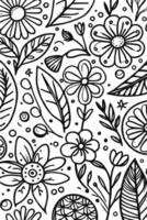 resumen negro y blanco monocromo dibujado a mano flores textura modelo garabatear vector ilustración