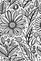 Abstract Black and white monochromatic hand-drawn flowers texture pattern doodle vector illustration