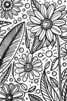 Abstract Black and white monochromatic hand-drawn flowers texture pattern doodle vector illustration