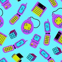 90s vibrant seamless pattern with vintage technology elements vector