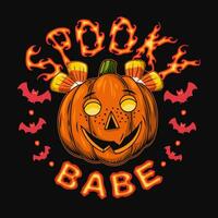 Halloween label with pumpkin head text Spooky Babe vector