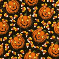 Pattern with candy corn sweets, pumpkins like kids vector
