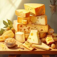 delicioso piezas de queso generativo ai foto
