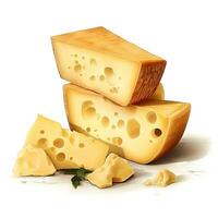 delicioso piezas de queso con aislado antecedentes generativo ai foto