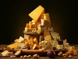 Delicious pieces of cheese generative ai photo