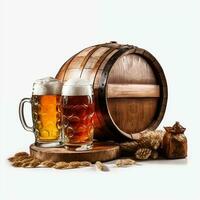 Beer glasses with beer barrel on isolated background generative ai photo