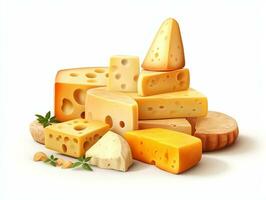 Delicious pieces of cheese with isolated background generative ai photo