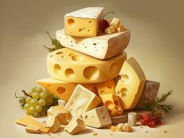 delicioso piezas de queso generativo ai foto