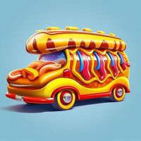 3D Fast Food Hot Dog Delivery truck street food festival symbol with hot dog in cartoon style generative ai photo