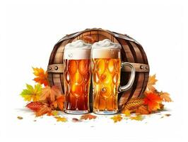 Beer glasses with beer barrel on isolated background generative ai photo