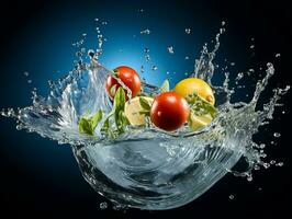 Water splash flying through the air food photography generative ai photo