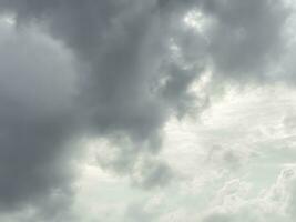 Black gray clouds form causing rain, and seasonal storms. The rain clouds that were formed caused a thunderstorm. For weather forecasters reporting the weather in the rainy season or stormy season. photo