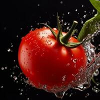 Ripe tomato drop wet with freshness on isolated background generative ai photo