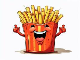 Funny French Fries cartoon character clipart, graffiti doodling style on the white background generative ai photo