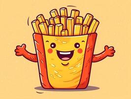 Funny French Fries cartoon character clipart, graffiti doodling style on the white background generative ai photo