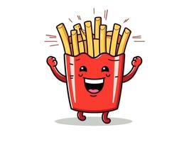 Funny French Fries cartoon character clipart, graffiti doodling style on the white background generative ai photo