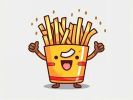 Funny French Fries cartoon character clipart, graffiti doodling style on the white background generative ai photo