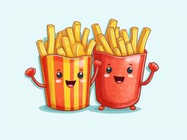 Funny French Fries cartoon character clipart, graffiti doodling style on the white background generative ai photo