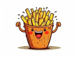 Funny French Fries cartoon character clipart, graffiti doodling style on the white background generative ai photo